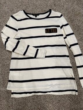 Banana Republic White and Black Striped Long Sleeve Tee